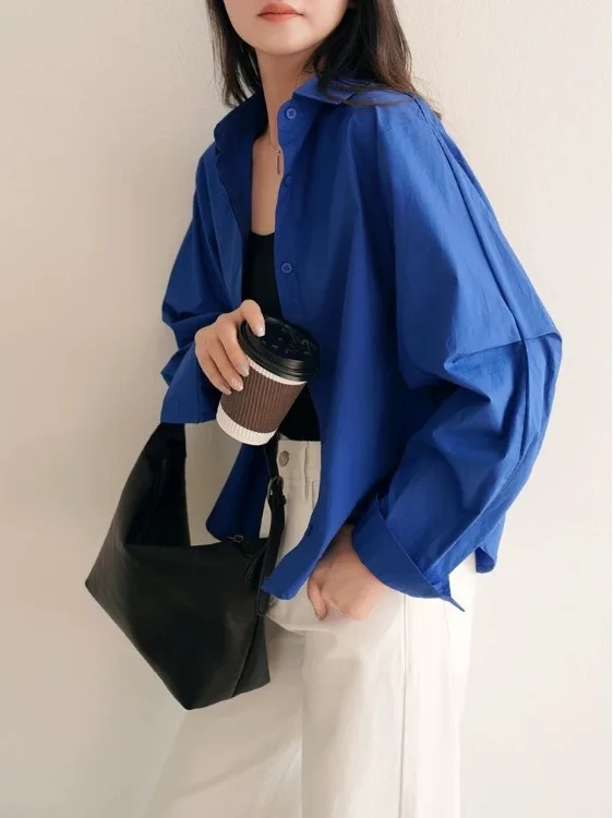 

Spring 2026 Casual Slimming Long Sve irt Women's plus Size Faion Design Pleated Conceal Fluffy Cotton Button up Top