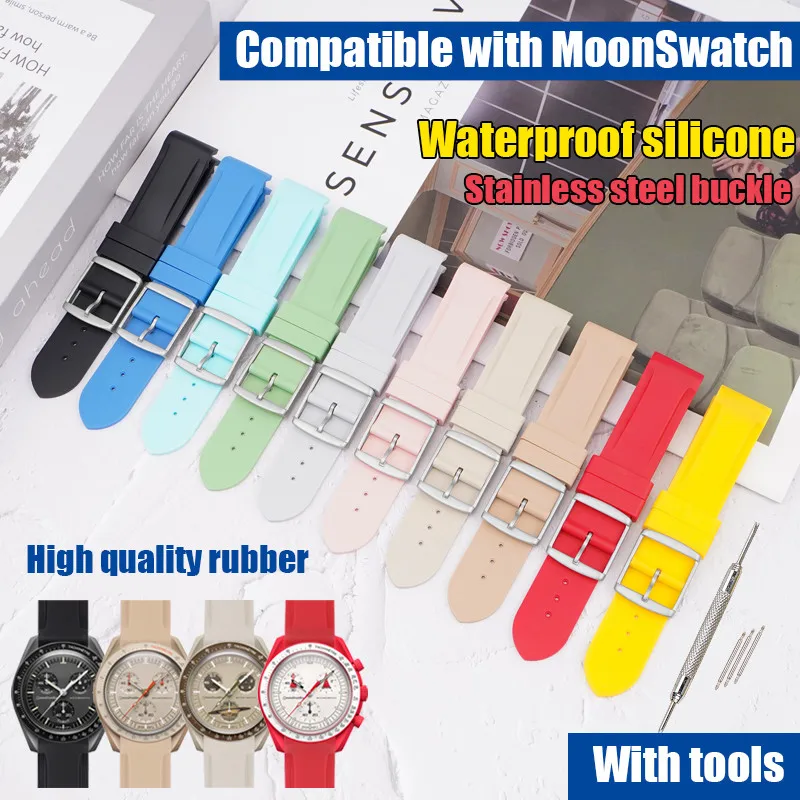 New 20mm Curved Interface Rubber Strap For OmegaXSwatch Joint MOONSWATCH COLLECTION Men Women Waterproof Sports Watch Band