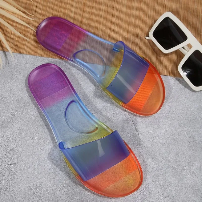 

Woman Sandals Sexy Summer Shoes Woman Slip on Fashion Slides Ladies Transparent Flats Shoes Flat Flip Flop Beach Plus Size 41 42