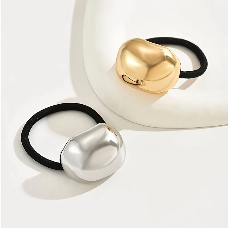 1/2 Stück unregelmäßige metallische Textur Gold Silber Dual Hair Tie Ton glänzende Oberfläche Dekoration minimalistisch tragen mehrere Szenarien – Detail 8
