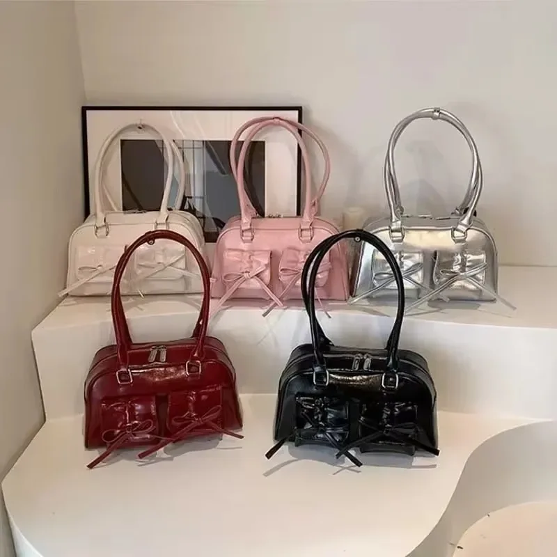

2024 Y2K Korean Fashion Handbags and Purses Cute Bow Tie Design Underarm Bags for Women Pu Leather Shoulder Bag Designer Bag