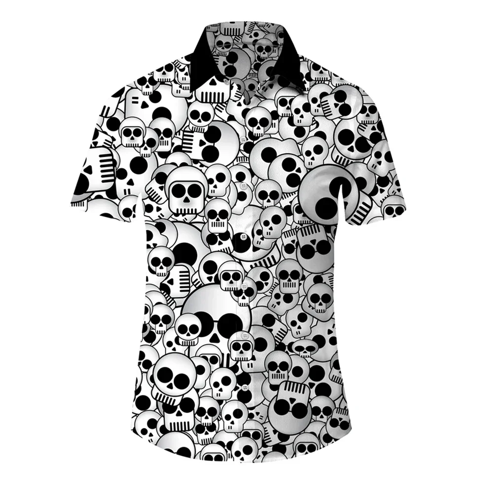 Skull Lapel Men\'s Shirt Horror 3d Print Casual Hawaiian Shirt Men\'s Retro Shirt Men\'s Street Button Short Sleeve Men\'s