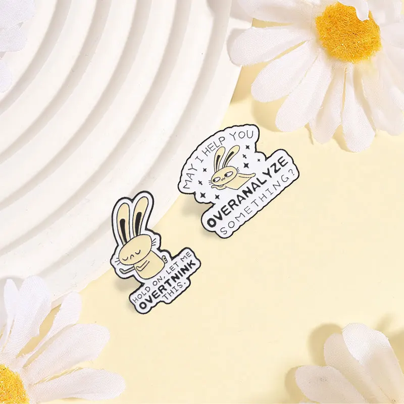 May I Help You Overanalyze Something Bunny Enamel Pin Hold On Let Me Overthink This Cute Anxious Rabbit Brooch Bag Clothes Badge