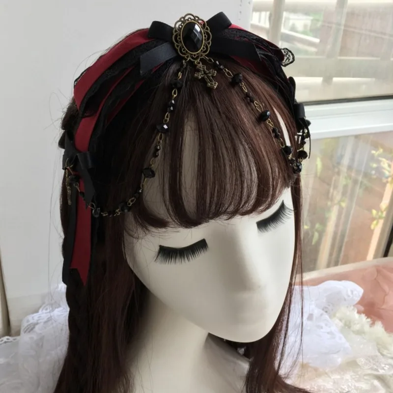 Lolita acessórios preto vinho vermelho arco hairpin gótico chapelaria estilo gótico kc lolita acessórios de cabelo