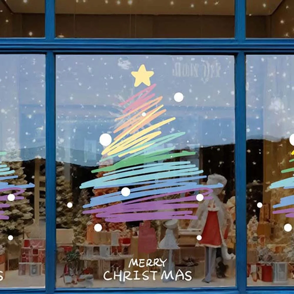 Colorful Christmas Tree Stickers Waterproof Over Size Glass Electrostatic Film Portable Visible on Both Sides