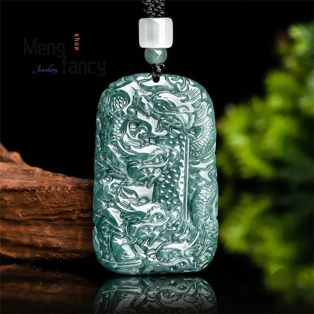 Natural Old Material A-goods Jadeite Blue Water Zodiac Nine Dragons to Protect the Lord Pendant Exquisite Fashion Luxury Jewelry