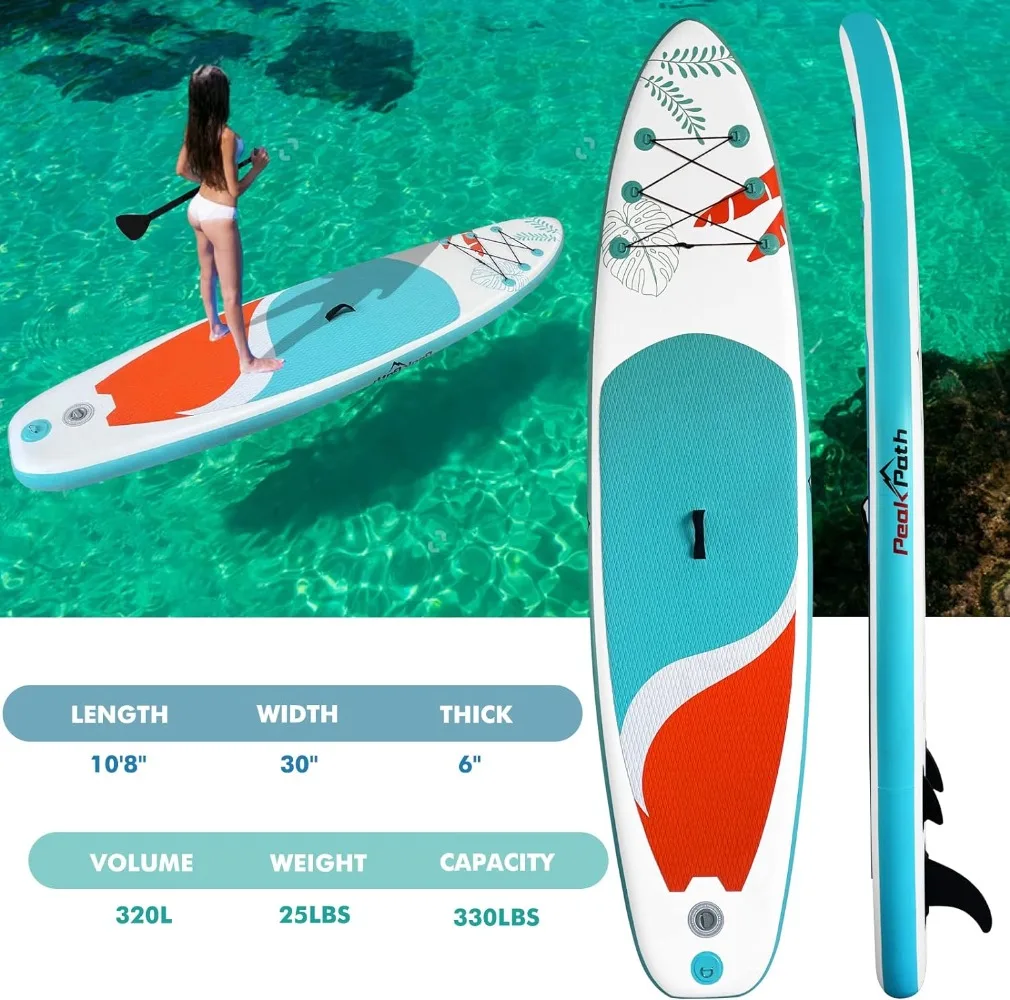 Planche gonflable pour paddle debout (6 en effet optique), avec accessoires SUP haut de gamme et sac, aileron astronomique pour paddle, contrôle de surf, antidérapant