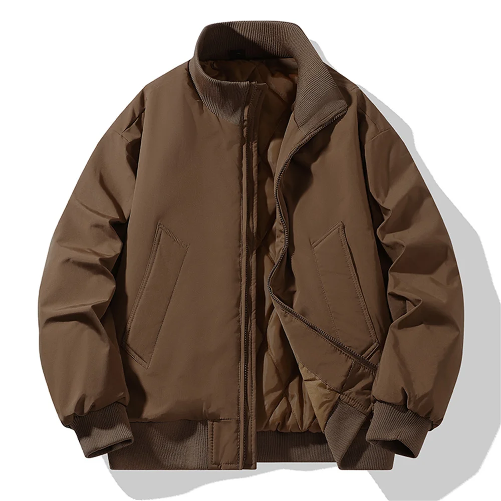 Moda Otoño/Invierno, chaqueta acolchada de algodón deportiva gruesa y cálida de color sólido, abrigo de algodón con cuello de béisbol a prueba de viento para exteriores