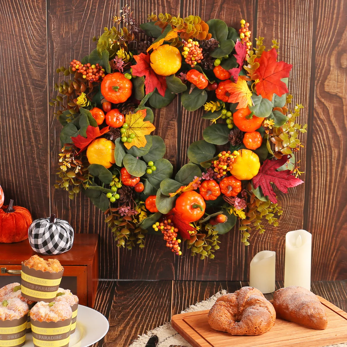 Thanksgiving Day Theme Orange Garland Autumn Decoration Festival Garland Window Door Hanging Rattan Gardens Decorative Props