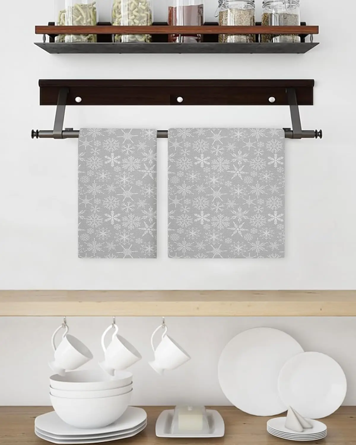 

Зимние рождественские серые снежинки, кухонное блюдо, чайные полотенца, чистящие средства, быстросохнущие набор полотенец для рук, рождественские украшения