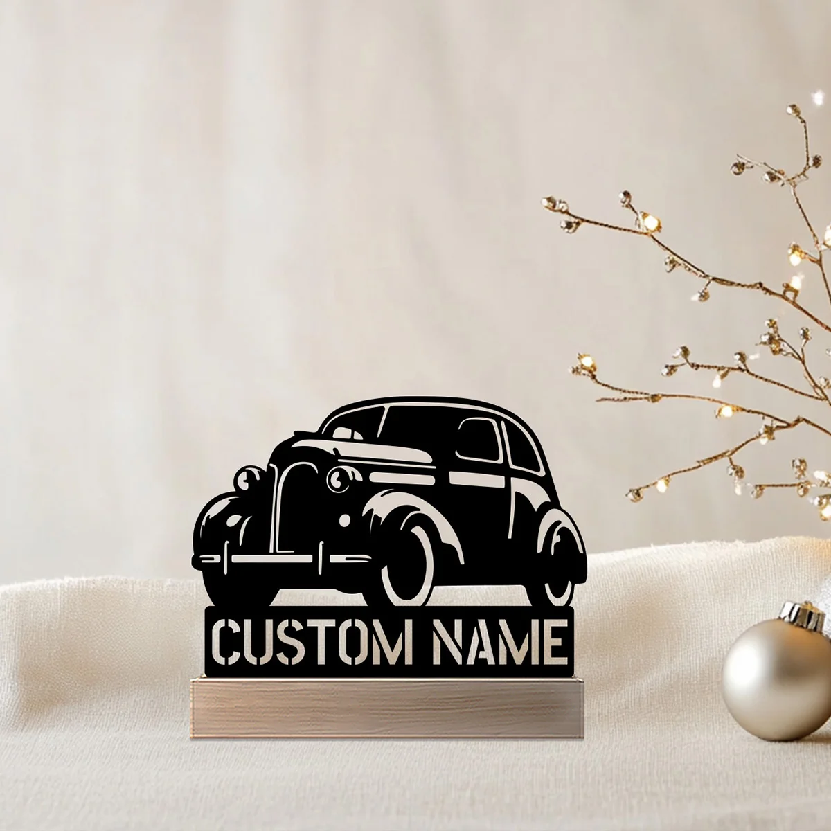 1 st Eenvoudige sedan Aangepaste Naam Metalen Standbeeld Met Houten Basis Metalen Standbeeld Ijzer Ornament Tin Sculptuur Kunst Ambachten Met Houten Basis