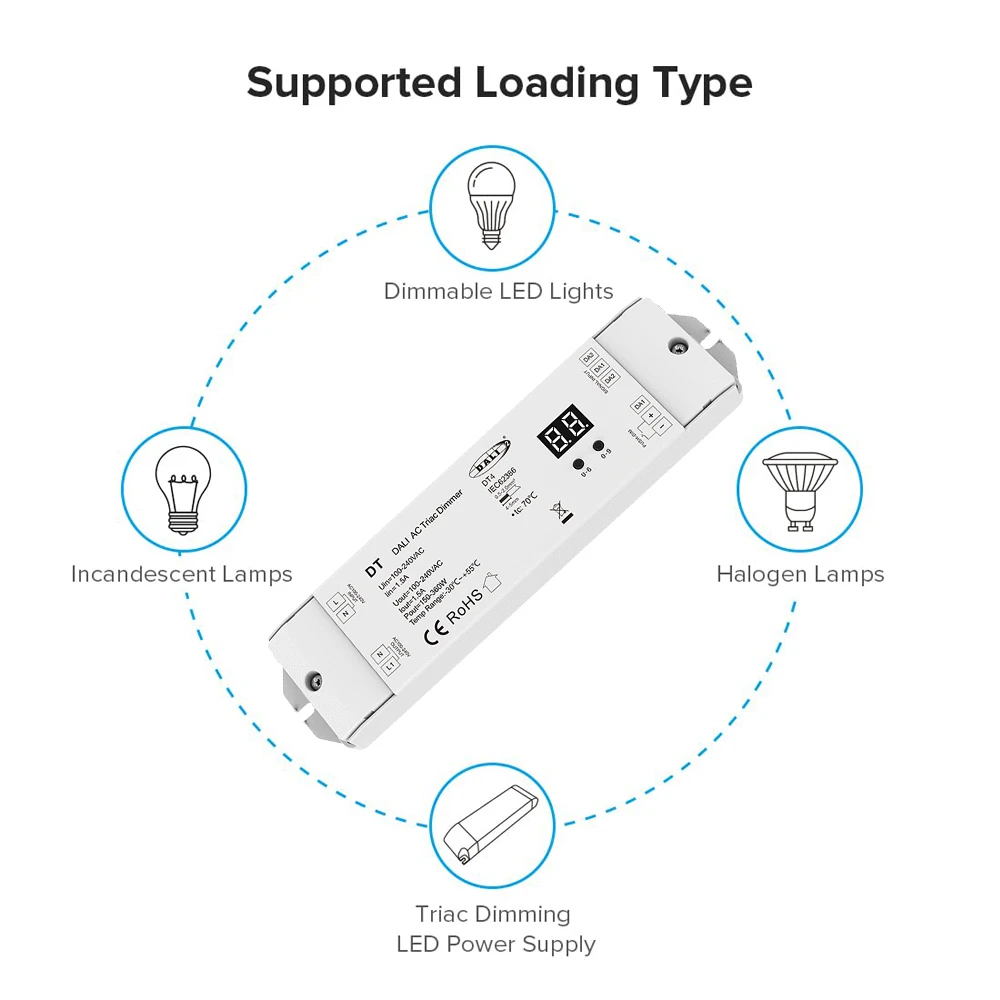 CENFAYA AC Triac DALI Dimmer DT4 z przełącznikiem wciskanym Ściemnianie Cyfrowy wyświetlacz Funkcja DALI2 Dla AC 110V 220V 230V Ściemnialne lampy LED