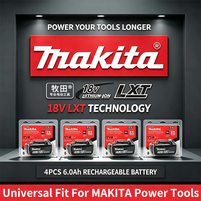Batteria agli ioni di litio Makita BL1860B 18V 6.0Ah, pronta per l'uso in officina, per utensili 18V LXT, compatibile con BL1850B, BDF453SHE, BDF454Z e BHP452, solo batteria, confezione in scatola di
