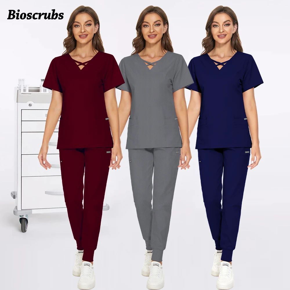 Atacado esfrega conjunto de alta qualidade uniforme cirúrgico feminino médico enfermeira vestidos de trabalho beleza laboratório farmácia uniforme pet shop calças superiores