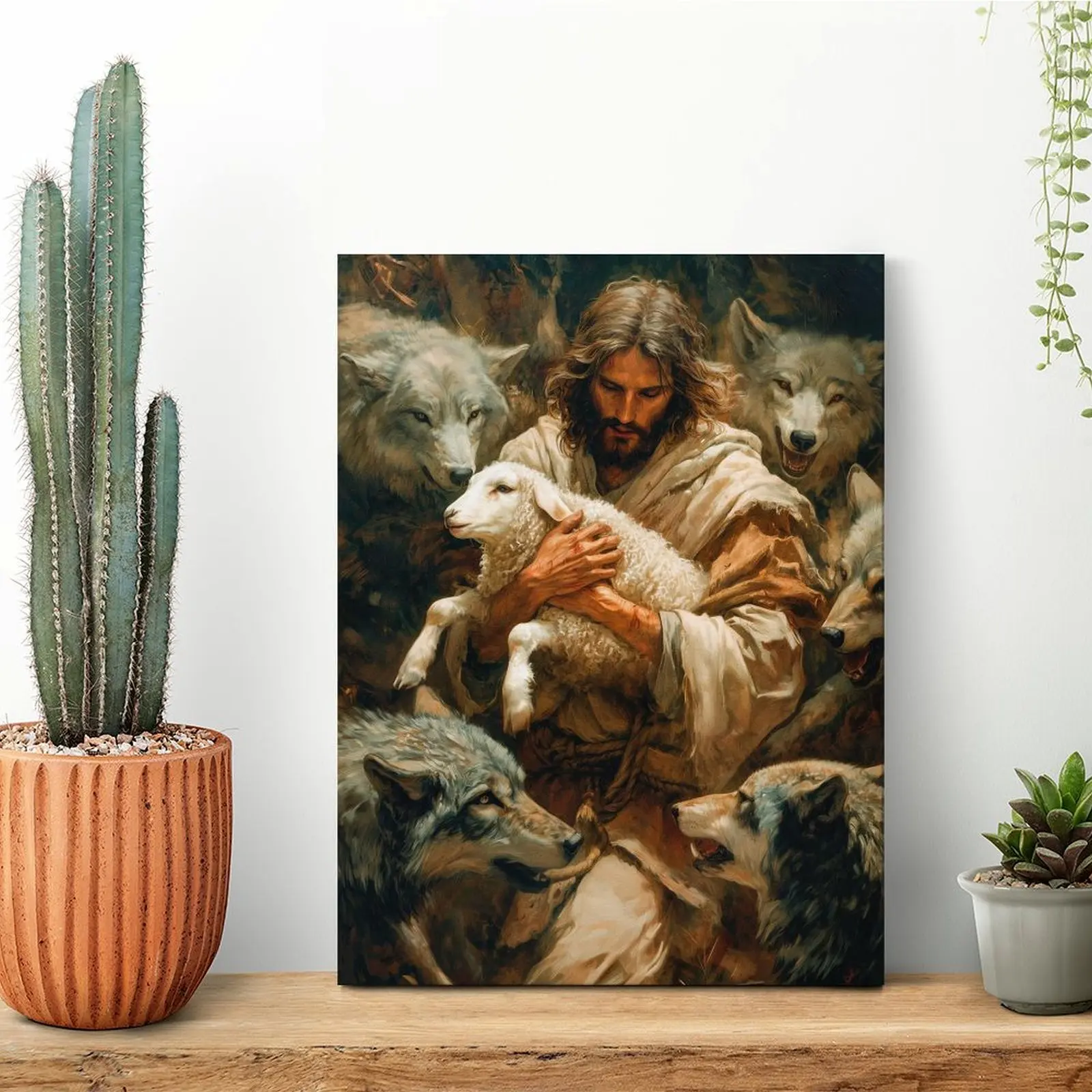 イエスの保護-キャンバス絵画デザイン-パーティー-面白い飾り板-洞窟-額入り壁画