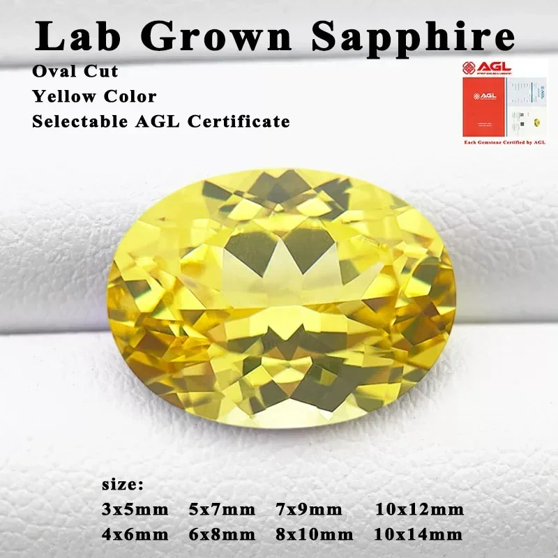

Top Top Quality Lab Grown Sapphire Oval Cut Yellow Color Charm Gemstone For Advanced Jewelry Making Inlay Selectable AGL Certifi