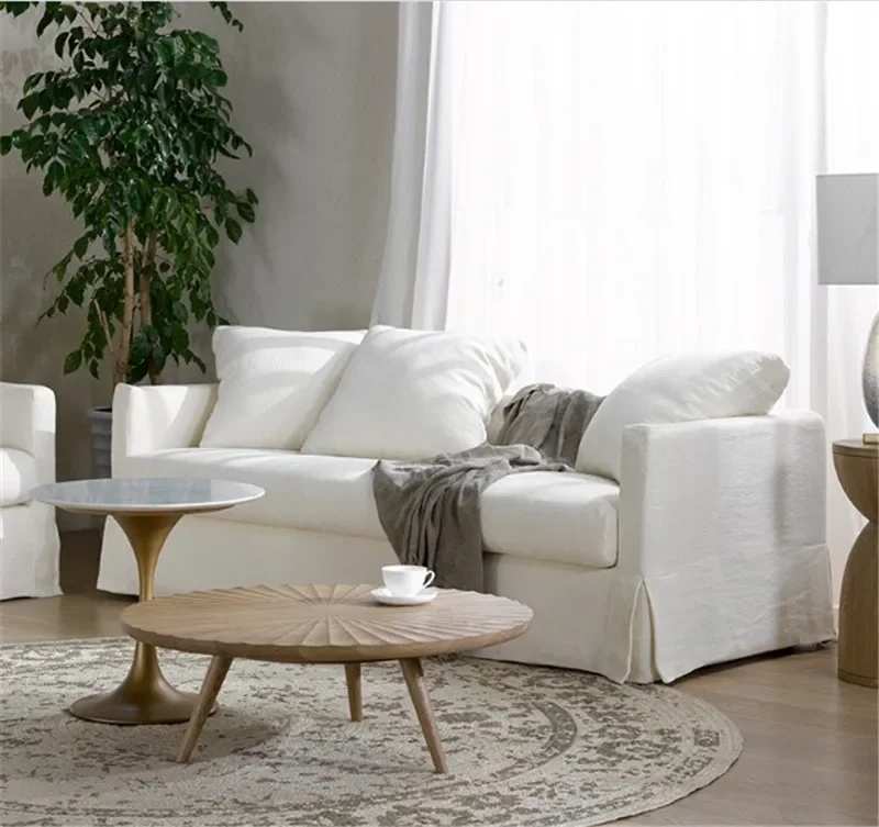 

For Nordic Simple Living Room 123 Combination of Fabric Sofa Ins Style Down Completely Unwashed White Cotton Linen Sofa