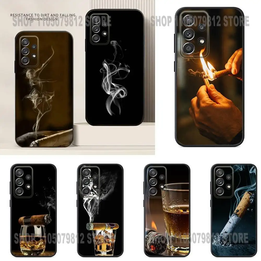 

Cigarette Theme Phone Case For Samsung S25,24,23,22,21,20,Ultra,10,10E,Plus Note20 Black Case