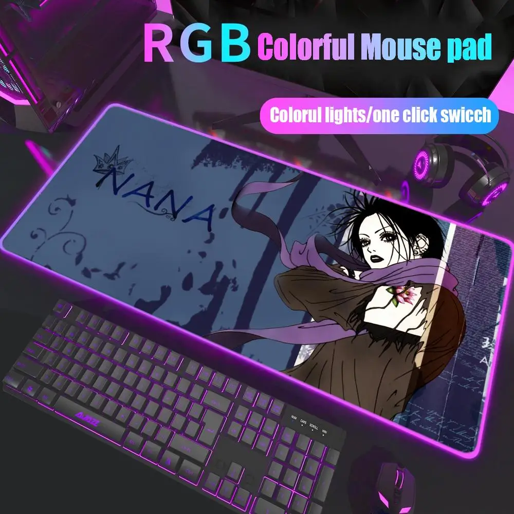 Nana Osaki Mouse Pad Gamer Rgb Desk Mat Back Light Led Mousepad Setup Gaming Accessories Deskmat Big Mousepepad Backlight