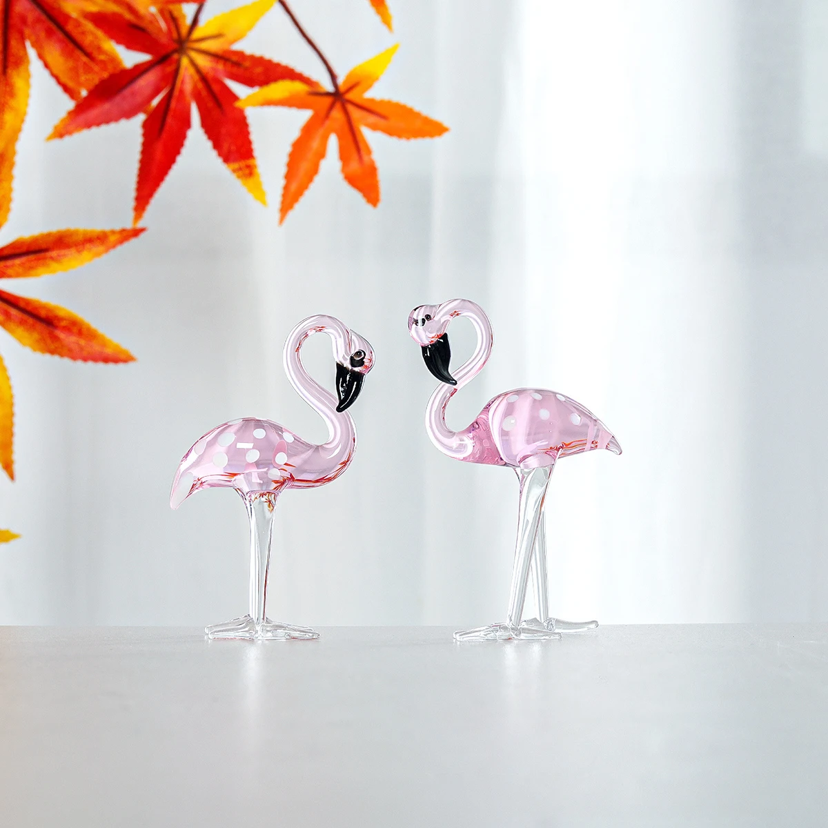 Handmade Art Glass Flamingo Figurines Hand Blown Glass Flamingo Animal Sculpture Collectible Figurines Home and Wedding Decor