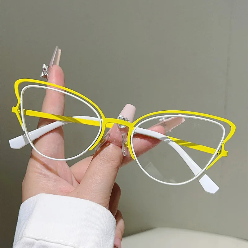 

vintage hollow out frame anti-blue light eyeglasses for women new fashion patchwork cat eye glasses frame shades sunglasses