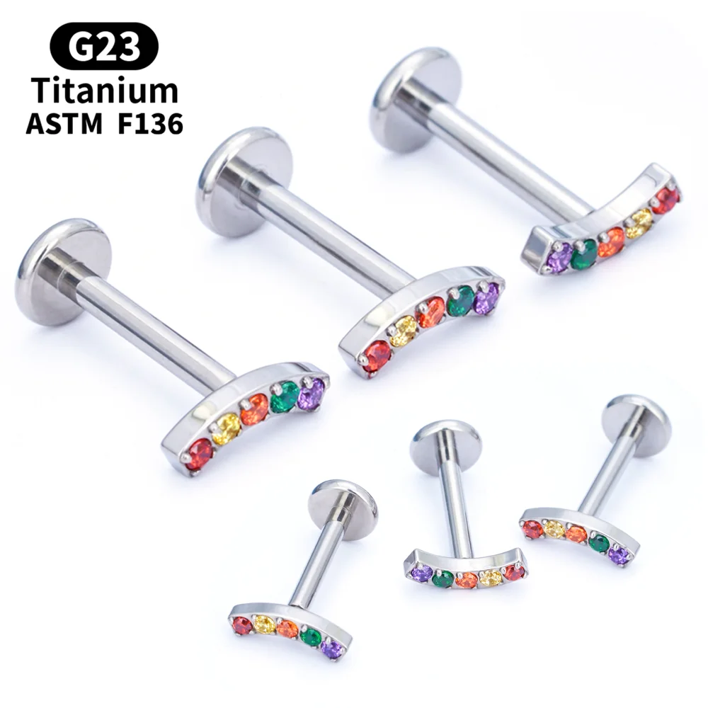 G23 Titanium Piercing Ear Stud Colourful Crystal Labret CZ Paved Cartilage Tragus Helix Earrings Lip Rings Studs Body Jewelry