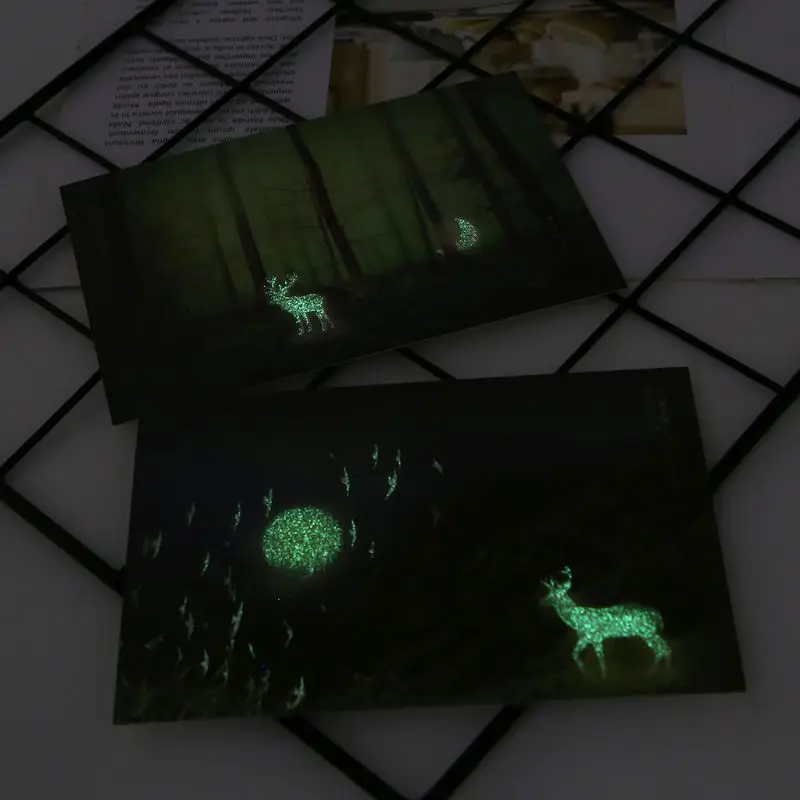 30 ชิ้น Vintage Luminous โปสการ์ด Glow In The Dark Forest สัตว์การ์ดอวยพร Dropship