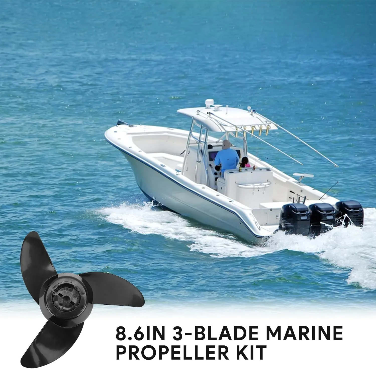 3-Blade Marine Propeller Kit Boat Propeller High Performance Replaces for 120lbs Outboard 12V/24V Motor