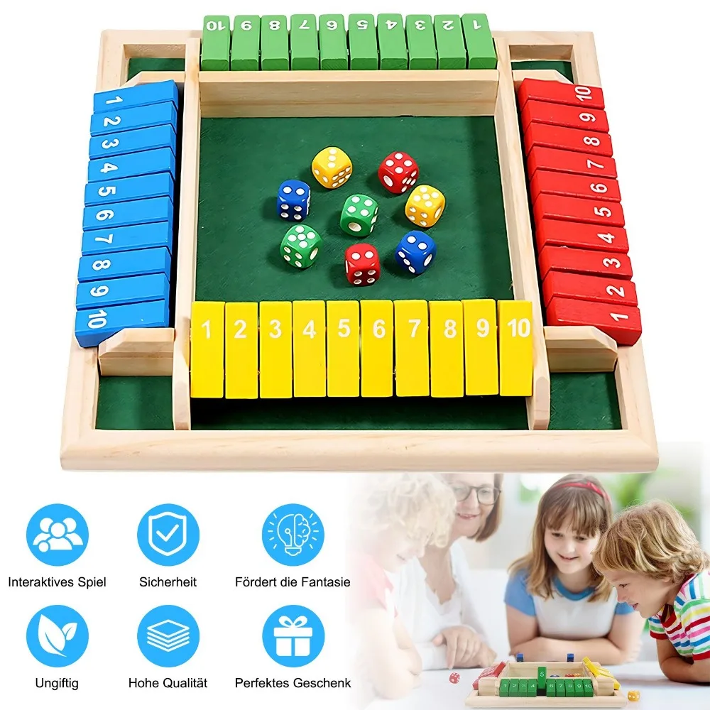 Jeu de société pliable en bois « Shut The Box » pour quatre joueurs, équipé de 8 dés pour pratiquer les compétences mathématiques. Jeu de table tactique intemporel adapté à tous les âges, excellent jouet de loisirs pour les voyages, les rassemblements et le jeu quotidien, joli cadeau STEM pour les garçons et les filles