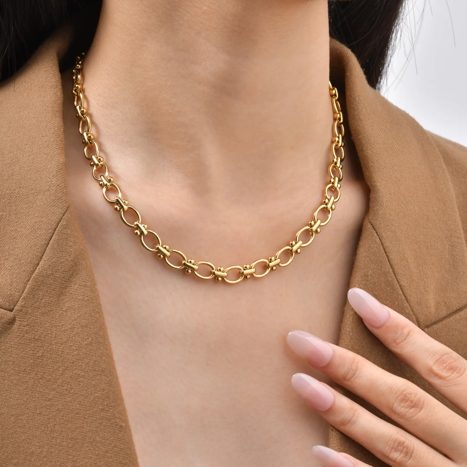 

Solid Stainless Steel Chunky Chain Necklace for Women, Simple Link Chain Chokers, Fashion Non Tarnish Jewelry