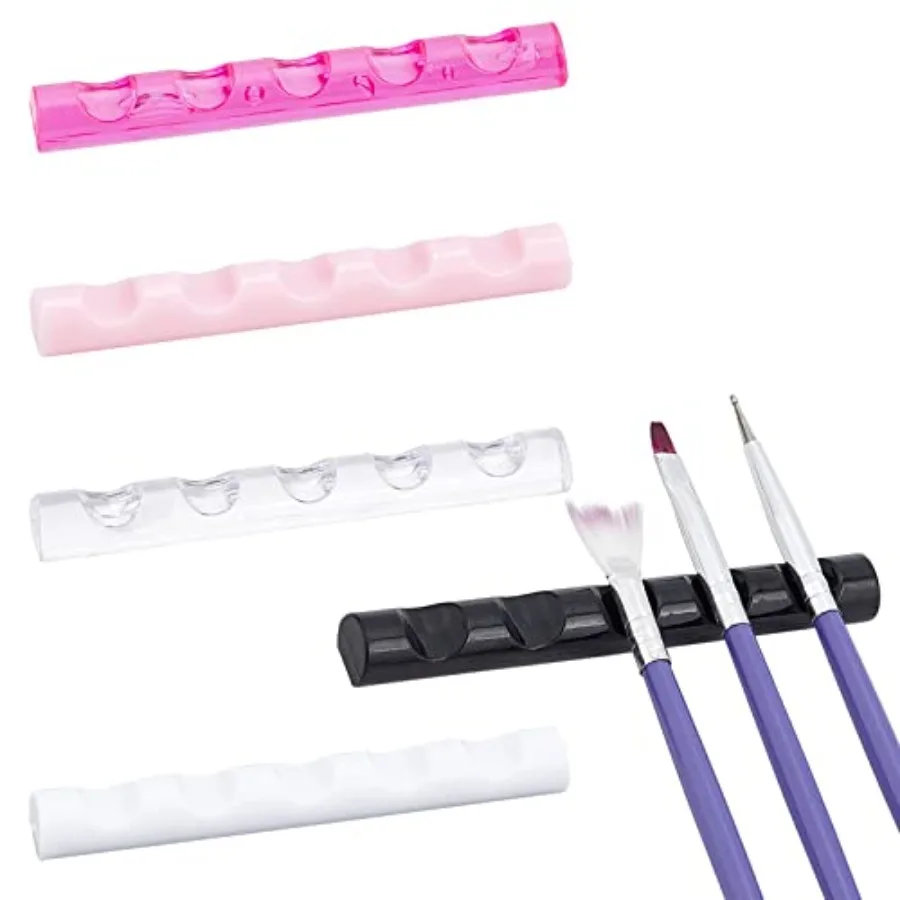 5Pcs 5 Colors Acrylic Nail Art Brush Holder Stand with 5 Grids Makeup Brush Organizer Container for Nail Art Pen
