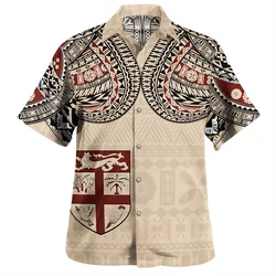 Hawaiian Summer 3D BULA FIJI Flag Emblem Printing Shirts Men Philippines Fiji Coat Of Arm Graphic Short Sleeves Fashion Clothing