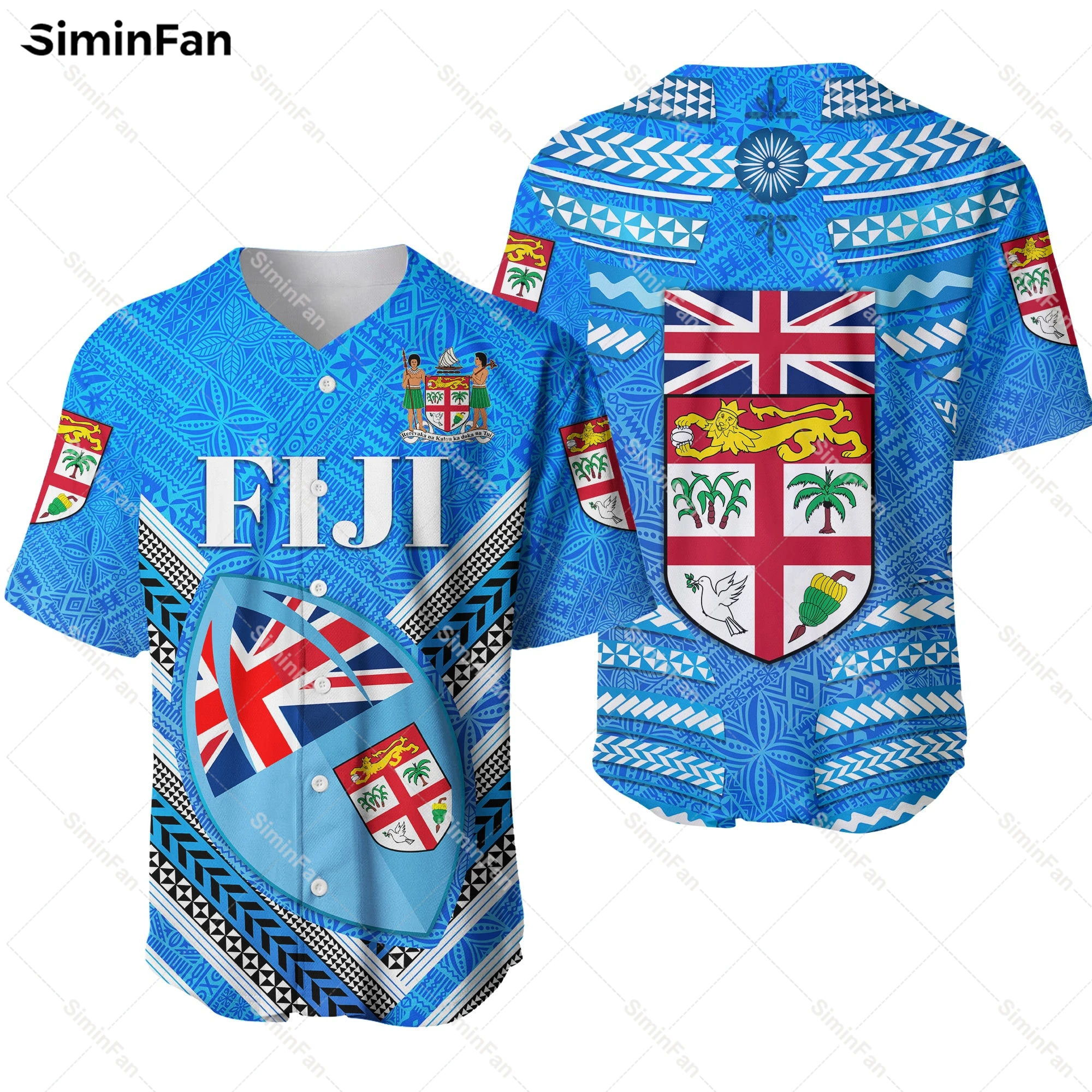 Fiji Rugby Blue Tapa Baseball Jersey 3D All Over Printed Men Shirts Summer Male Collarless Tee Camisa Unisex Tshirt Female Top