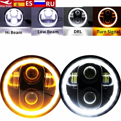 Proyector de faro LED de 5,75 pulgadas, anillo Halo H4 para motocicleta, señal de giro DRL de 5 3/4 ""para Harley Sportster Dyna Iron 883, lámpara Triumph