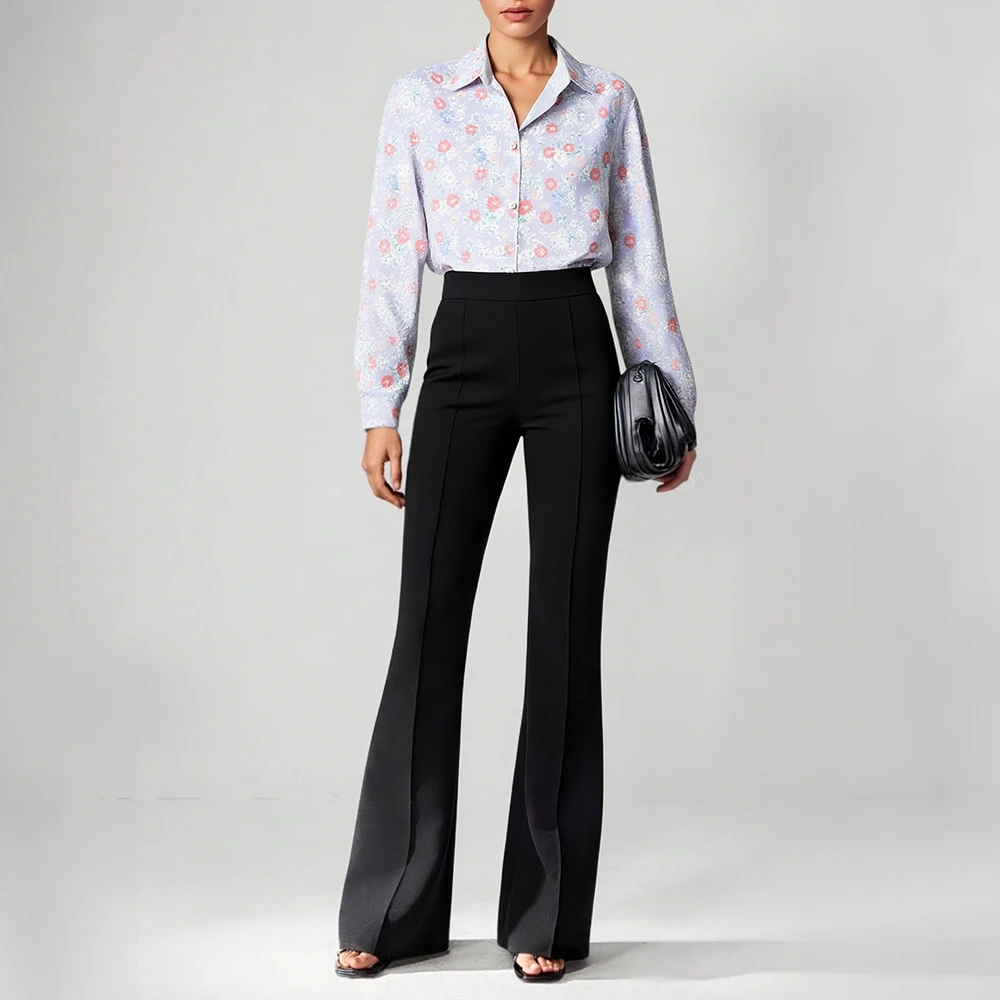

Mia Muse Women's Shirts Autumn Daily Casual Floral Full Print Button Decor Cuff Sleeve Shirt Collar Classic Shirts