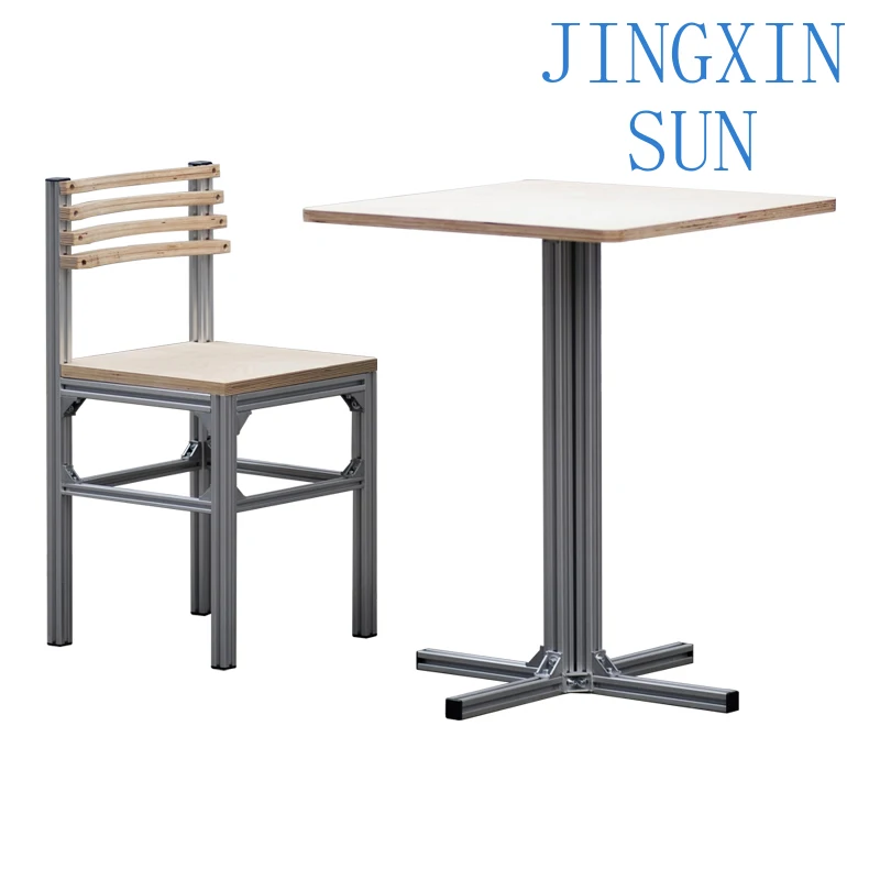 Industrial style commercial dining table and chairs, milk tea shop cafe square table, birch ocean plate aluminum profile round