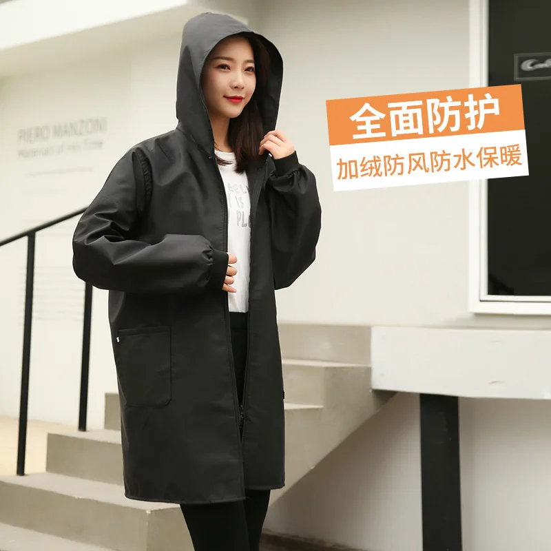 Winter plush coverall adults thickened long sleeved apron waterproof Korean women's fashionable coat for home use