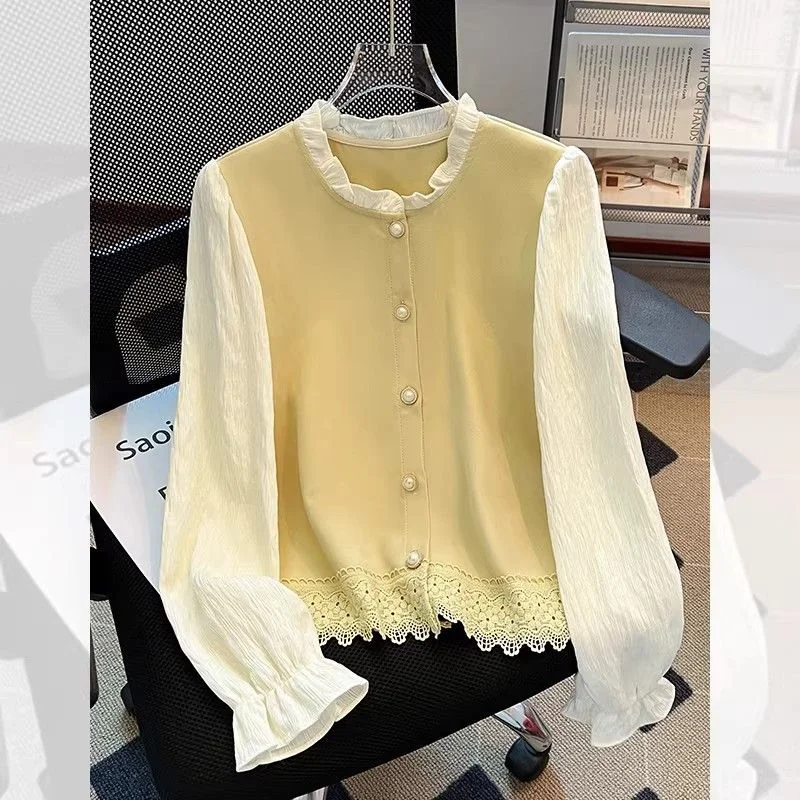 

Women's White Cotton Long Sleeve Shirt Daisy Embroidered Loose Casual Button Down Blouse