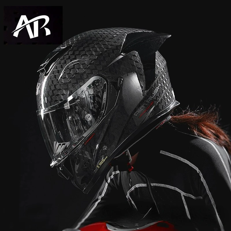 

AR Full Carbon Fiber Helmet Motorcycle Full Helmet Men's Double Lens Electric Vehicle Full Helmet Universal for All Seasons