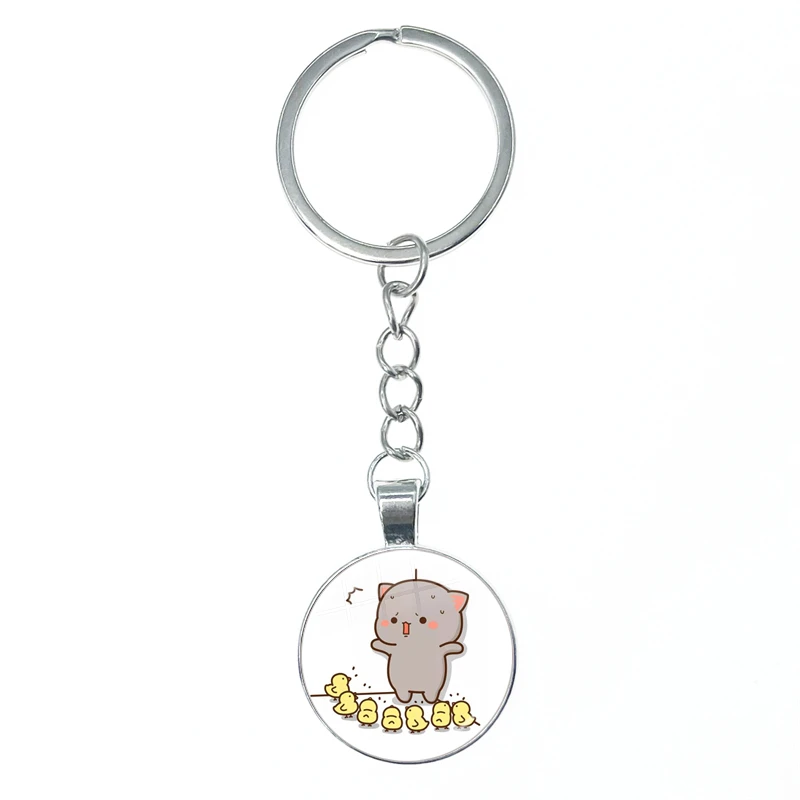 Mitao-Cat Glass Keychain para Casais, Schoolbag Ornamentos, Pingente Charme, Chaveiro, Presentes Da Jóia, Vermelho, Net, Bonito, Péssego, Casal