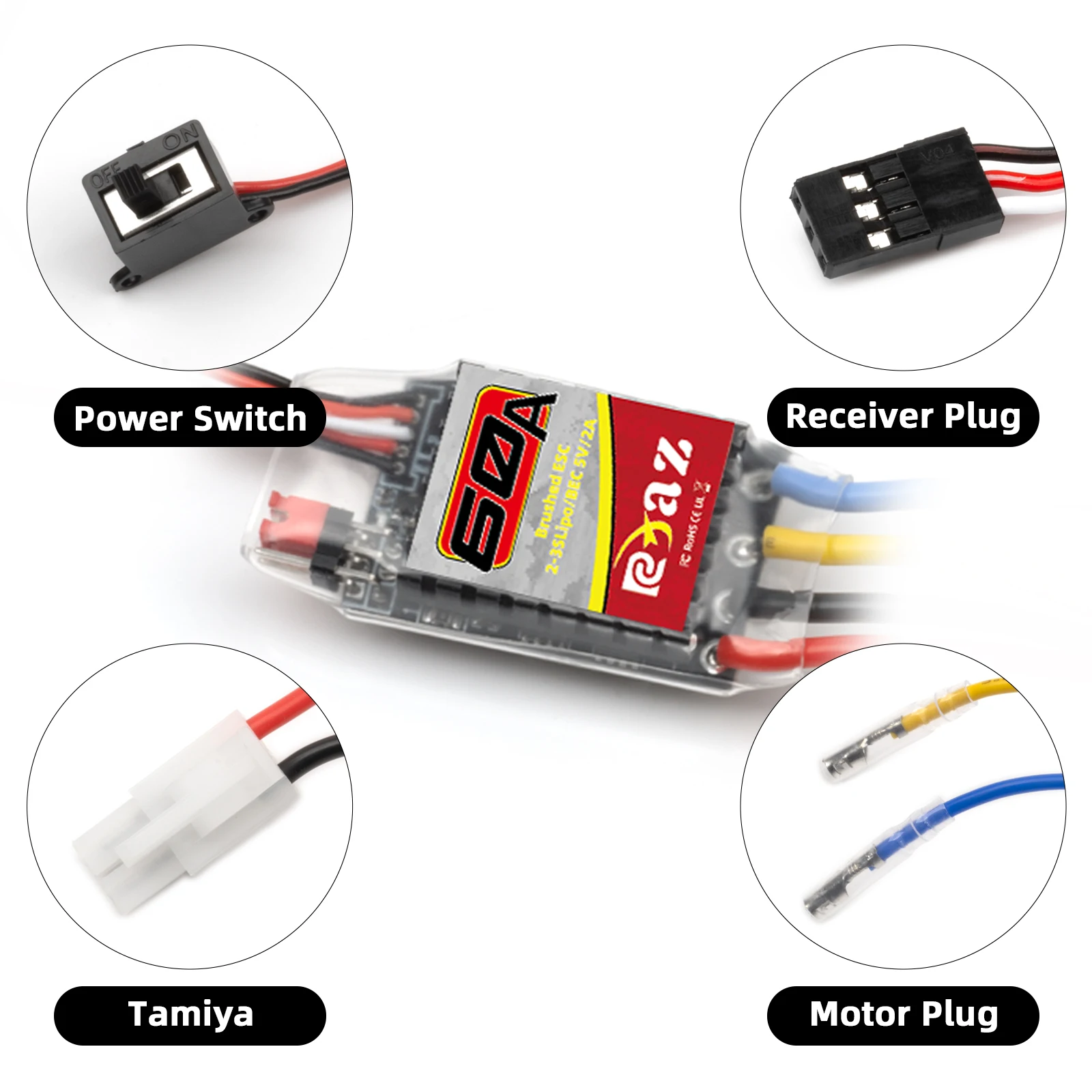 RCXAZ 60A geborstelde elektronische snelheidsregelaar is geschikt voor RC klimauto's Axiale SCX10 RC Auto/Boot Tamiya Traxxas TRX4