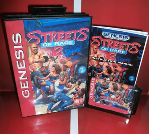 박스 및 수동 카트리지가 있는 Street of Rage 2, 16 비트 세가 MD 게임 카드, 메가드라이브 제네시스 시스템