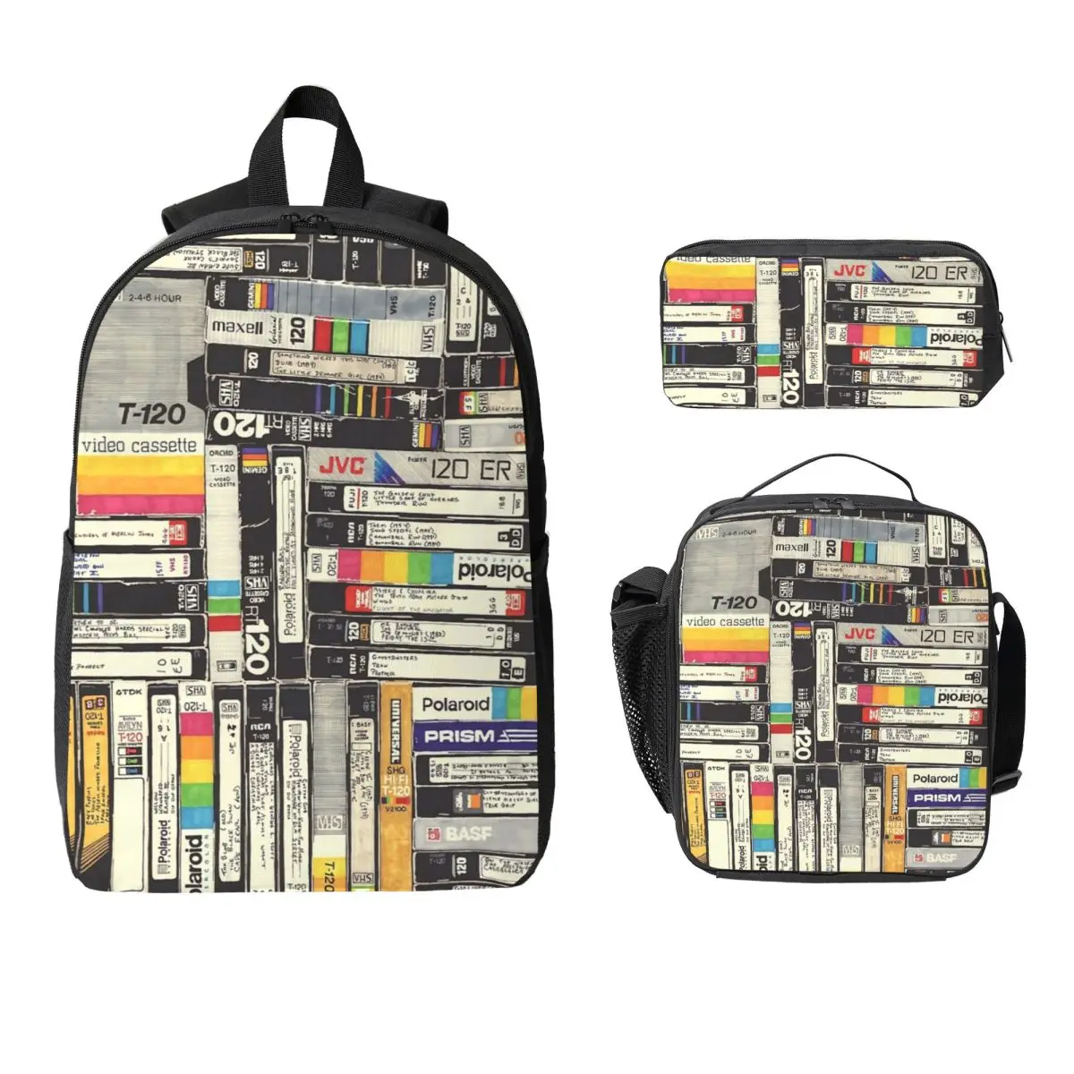 

VHS Backpack Boys Girls BookBag School Bag Computer Shoulder Bags 3ps Insulated Lunch Bag Pencil Case