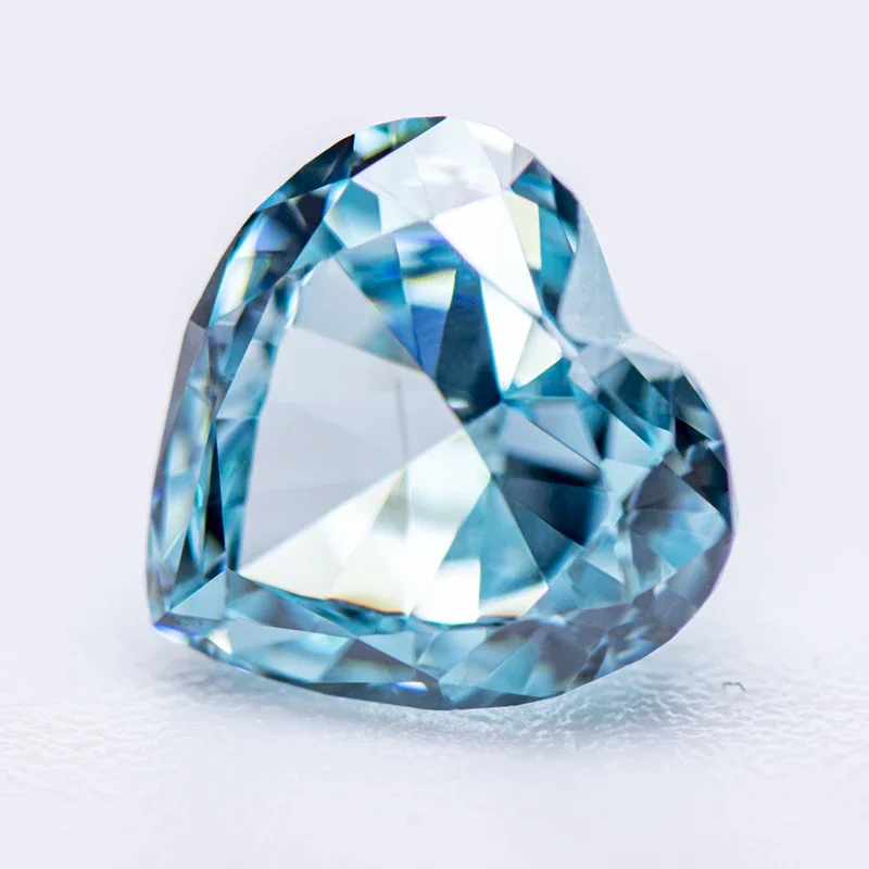 

L-High Carbon Diamond Cubic Zirconia Aquamarine Color Heart Cut 4k Crushed Ice Cut Lab Synthetic Cz Gems Extremely Shiny Quality