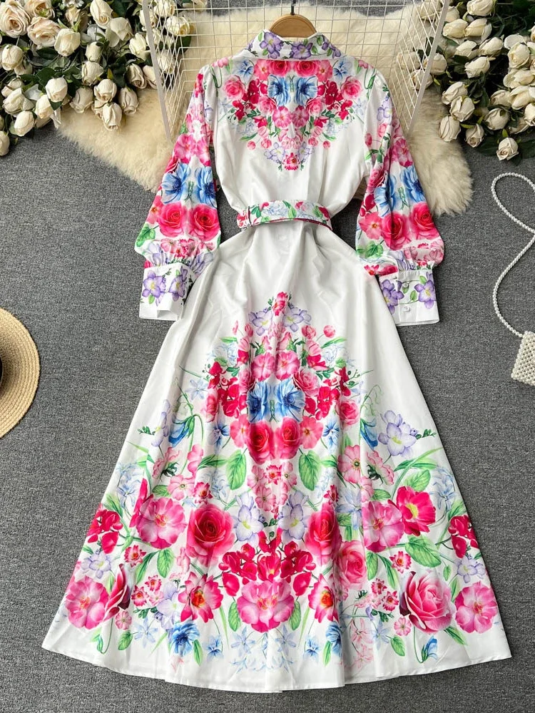 Abito camicia donna primavera autunno manica lunga bavero abiti floreali donna Vintage stampa monopetto abito da festa Vestidos