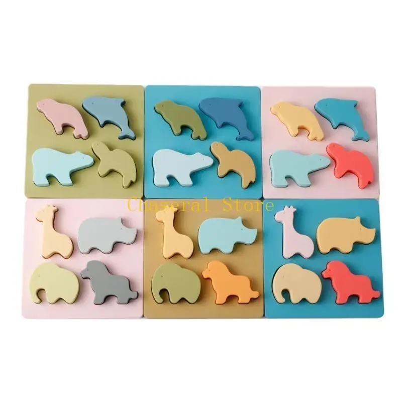e7ce 유아 모양 퍼즐 동물 모양 학습 장난감 보드 음식 등급 실리콘