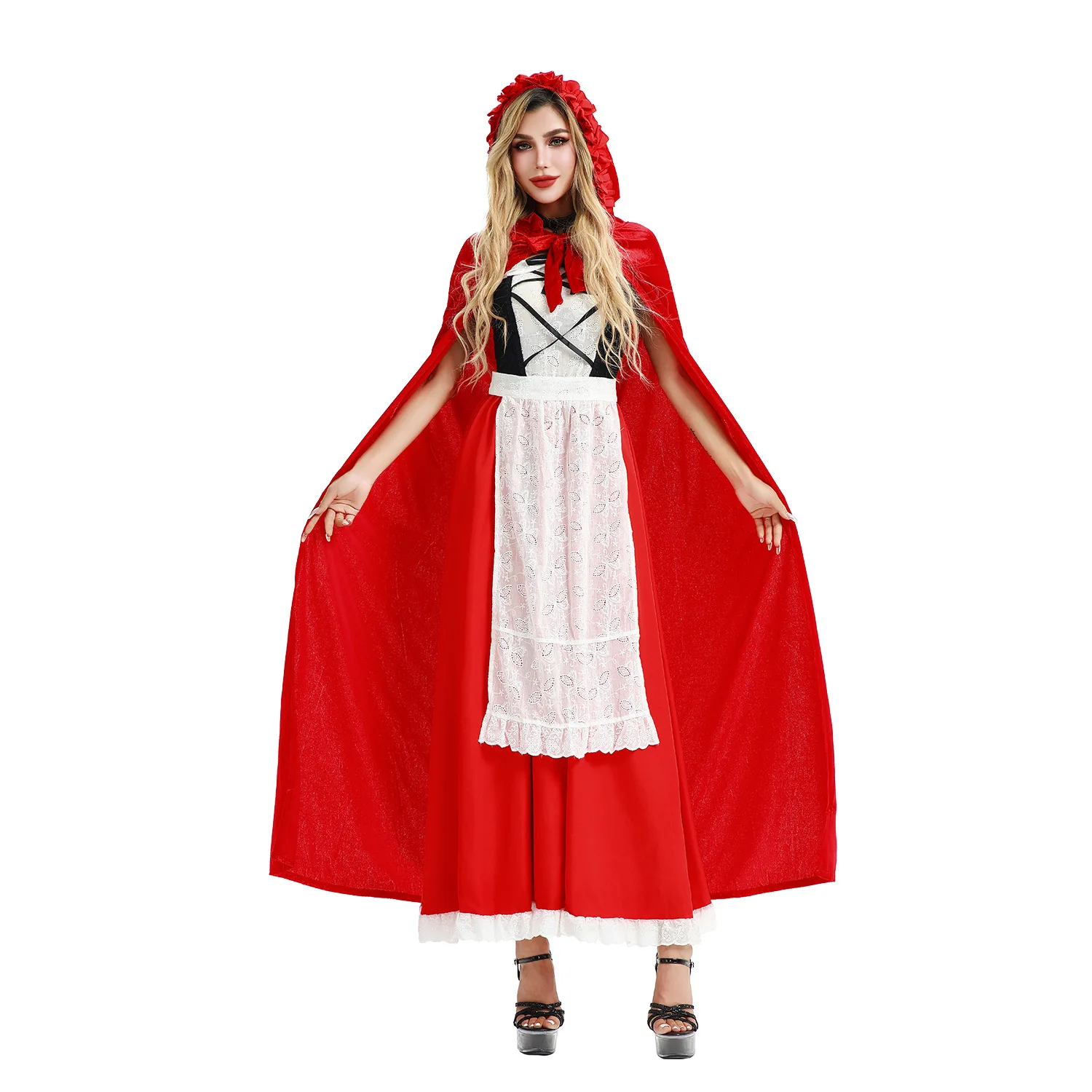 

Red Cloak For Halloween Costume Little Red Riding Hood Queen Witch Costume Christmas Stage Performance Costume