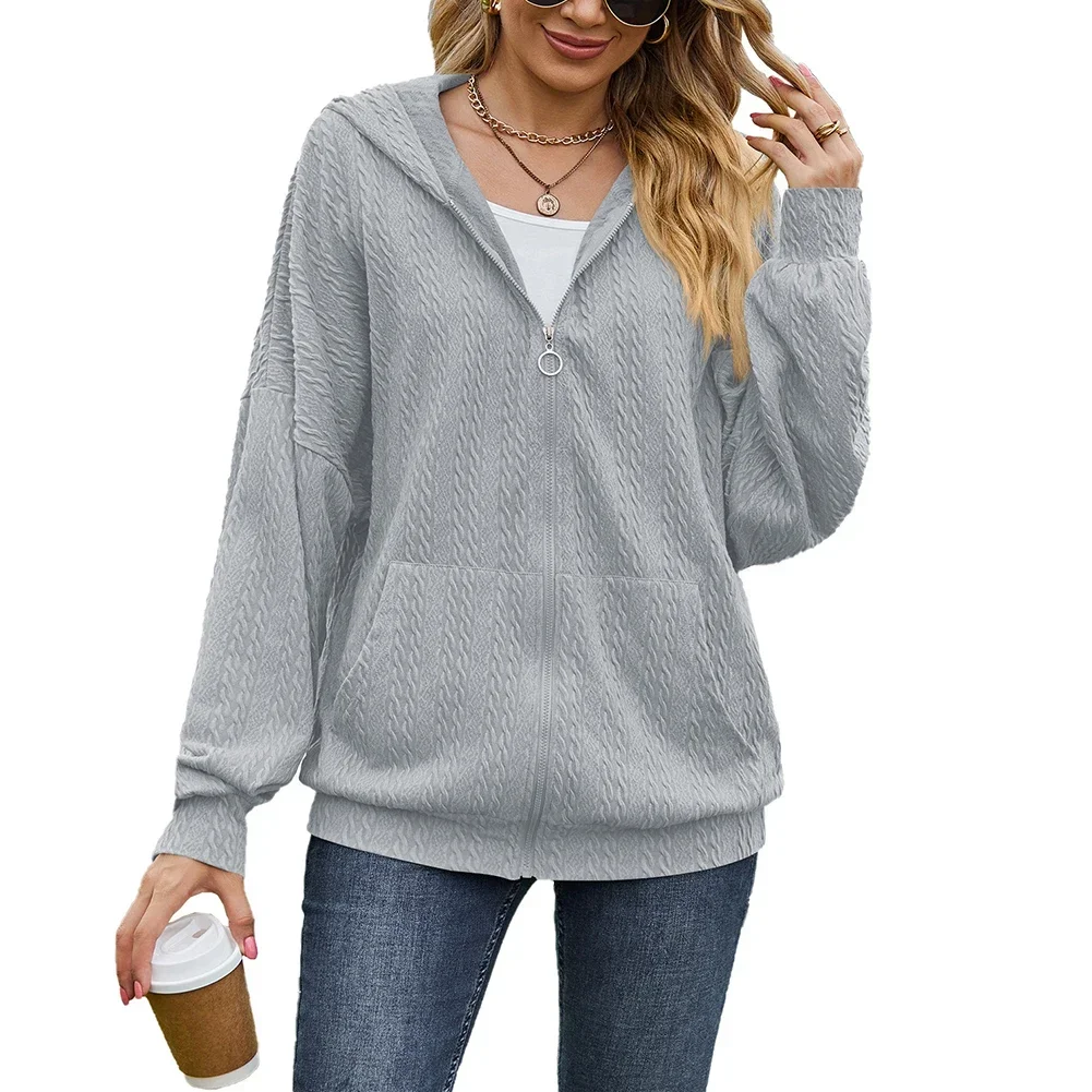 Clothing Top Holiday Zip-Up Hooded Hoodie Jacket Ladies Loose O Neck Vacation Polyester Rayon Slight Stretch 1pc