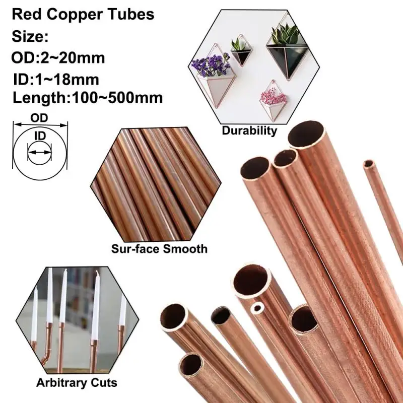 1pcs Red copper Tubes OD 2mm~20mm ID 1mm~18mm Length 100mm/250mm/300mm/500mm Copper straight pipe Copper Metal Pipe Tubing