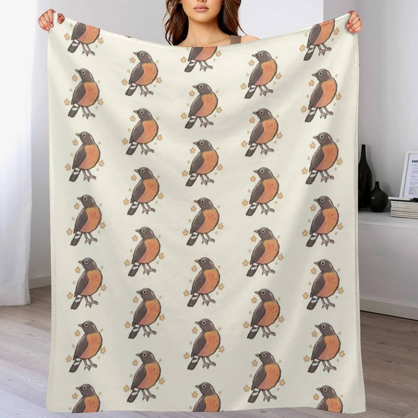 

Cute American Robin art Throw Blanket Stylish Couch Blanket for Home Living Room